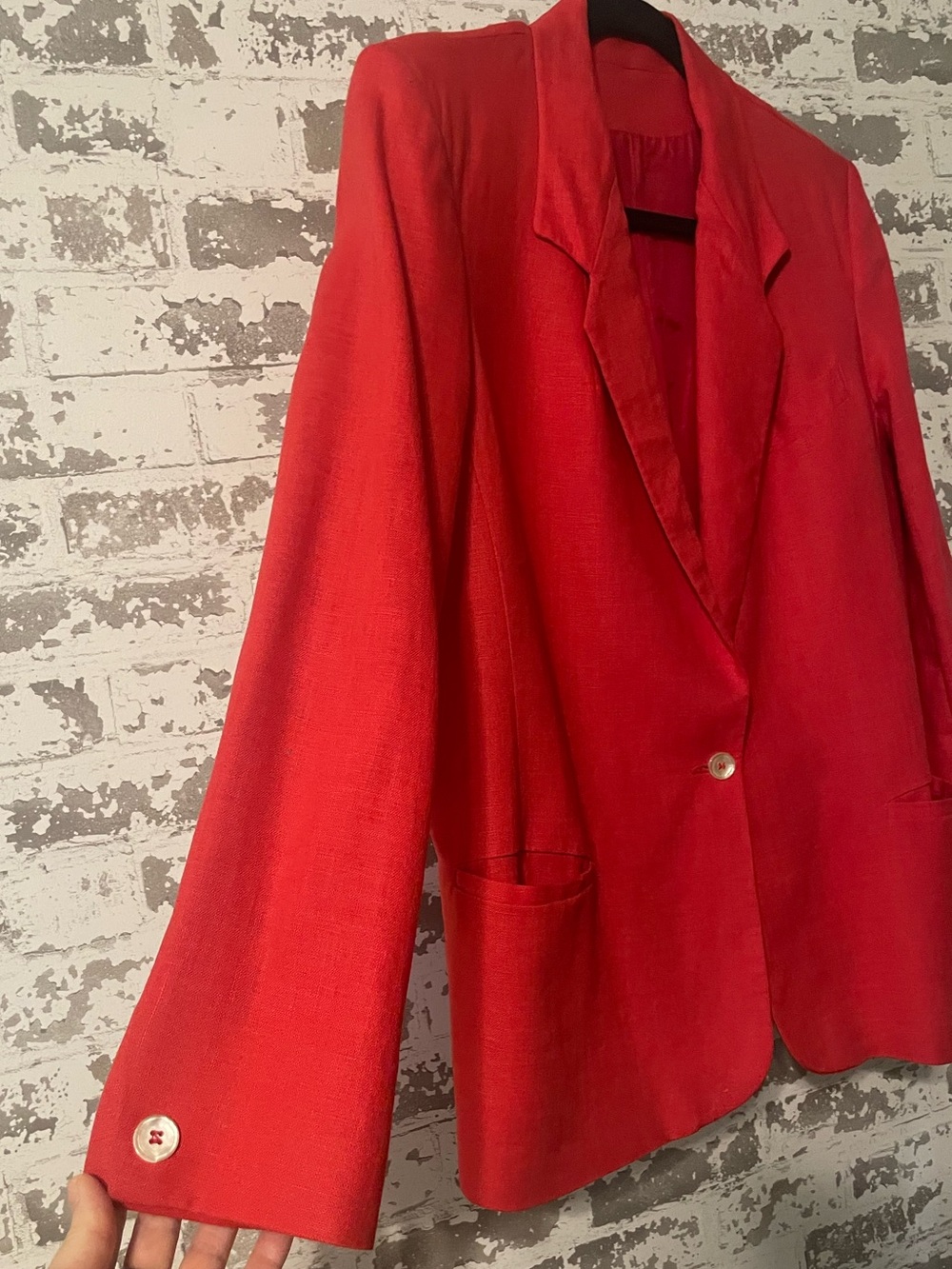 Vintage Lizzie Rubin Red Linen Blazer Jacket Women’s 14 Oversized Single Button - Picture 3 of 7